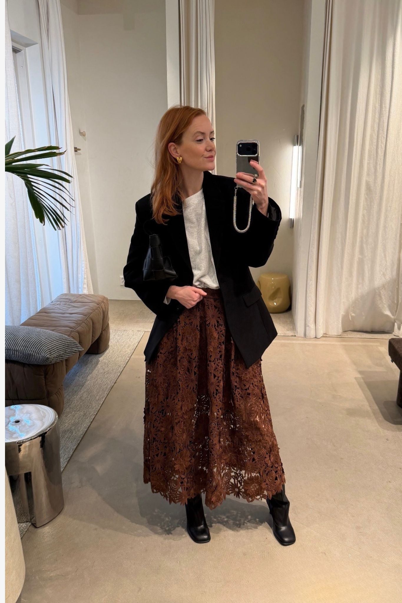 3D lace midi skirt