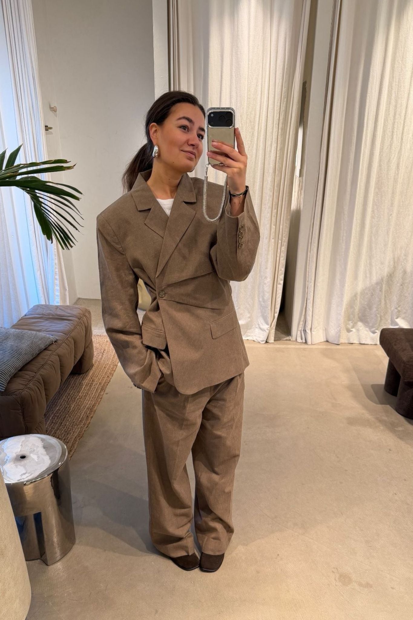 Asymmetric linen blazer