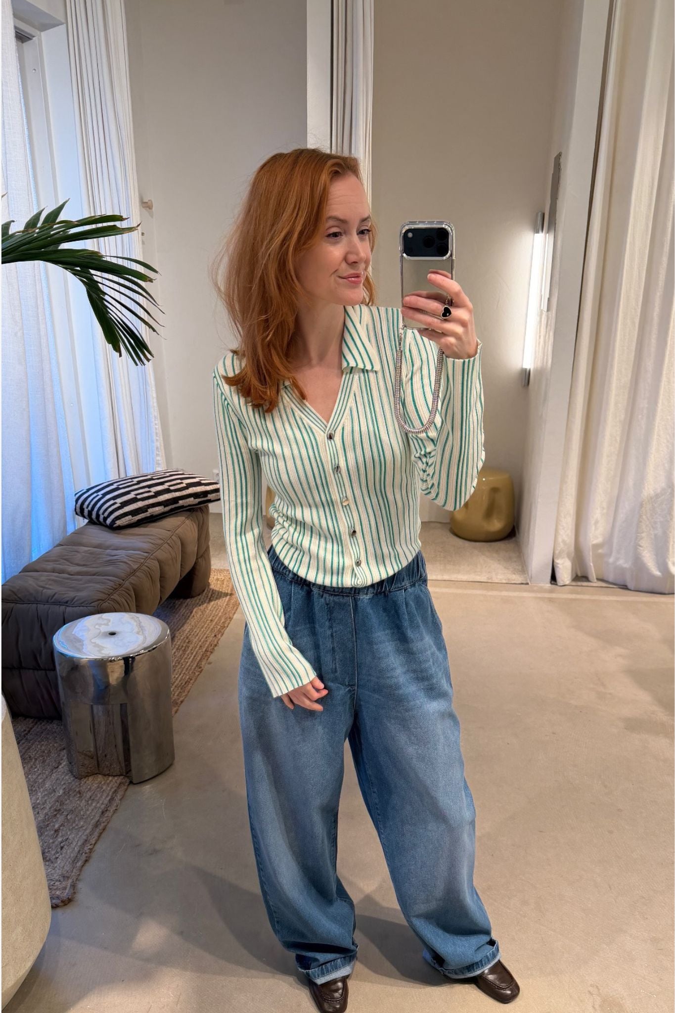 Giulia green striped knitted top