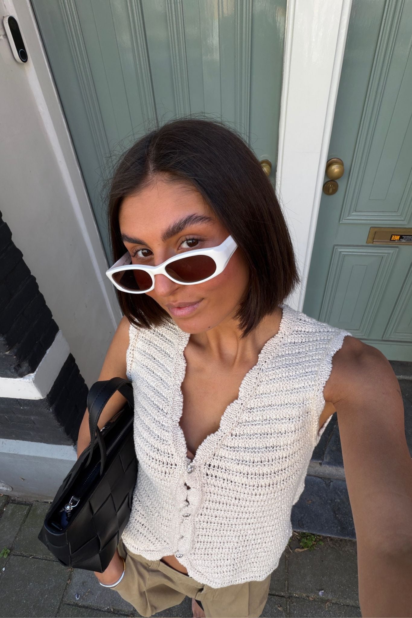 Rectangular oval frame sunglasses