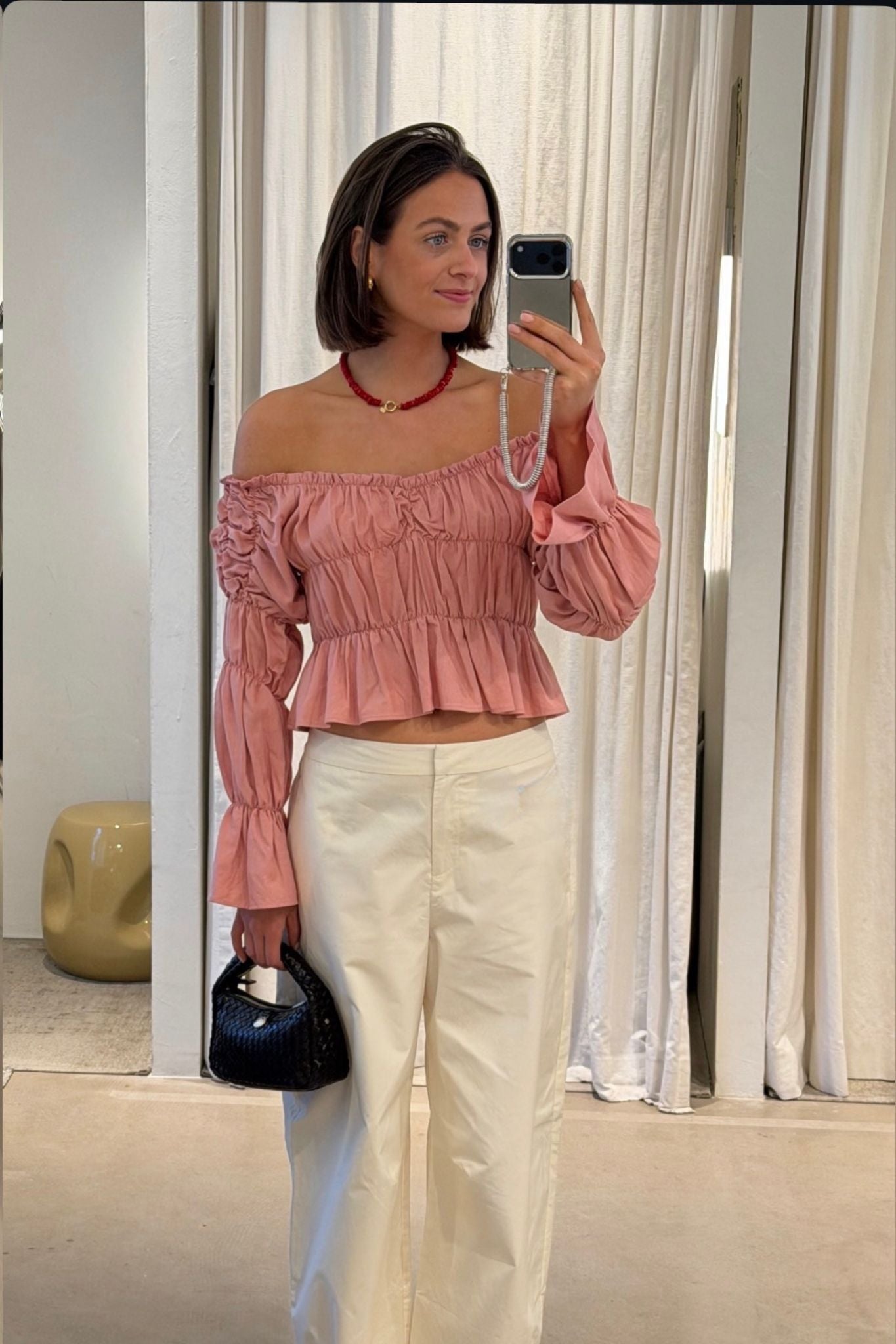 Sadie pink linen ruched blouse